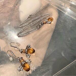 NWT Honeybee Pendant with honeycomb top and Marching Earrings